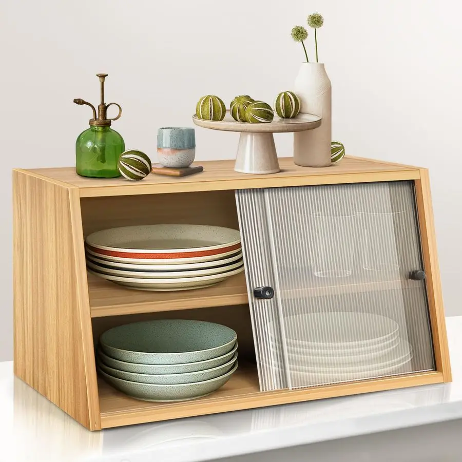 

Небольшой кухонный шкаф на столешнице, мини-шкаф на столешнице с 2 раздвижными акриловыми дверцами, небольшой кухонный сервант для кладовой 23,6