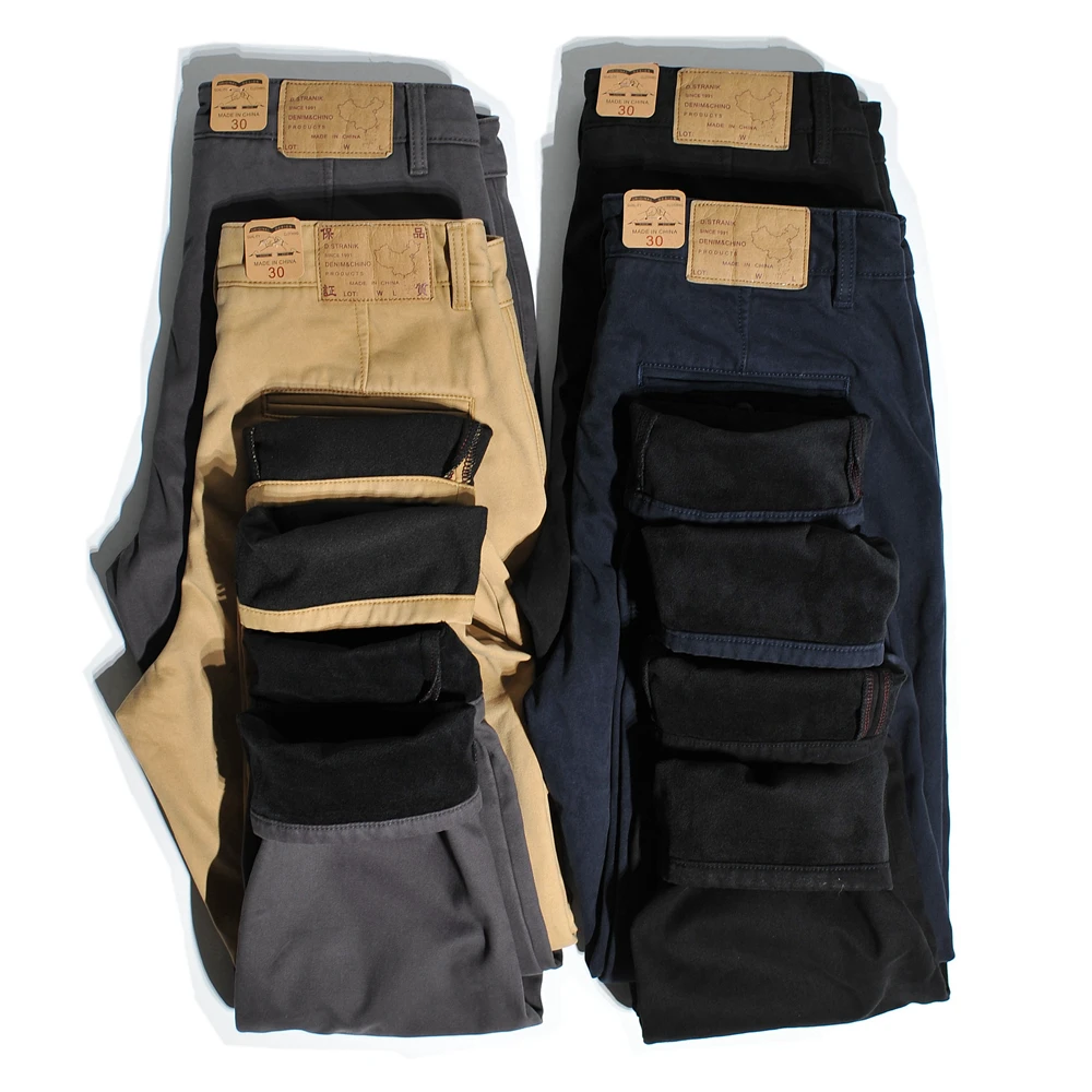 

Утепленные мужские брюки в американском ретро-стиле, повседневные, свободного прямого кроя, из хлопка, для зимнего сезона, цвет хаки