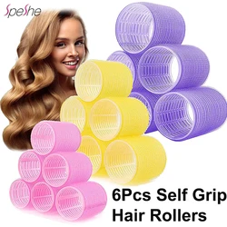 6 stücke Jumbo-Haar rollen selbst greifen keine Hitze Locken wickler hitze freie Haar volumen Locken wickler selbst klebende Klett verschluss DIY Styling-Werkzeuge