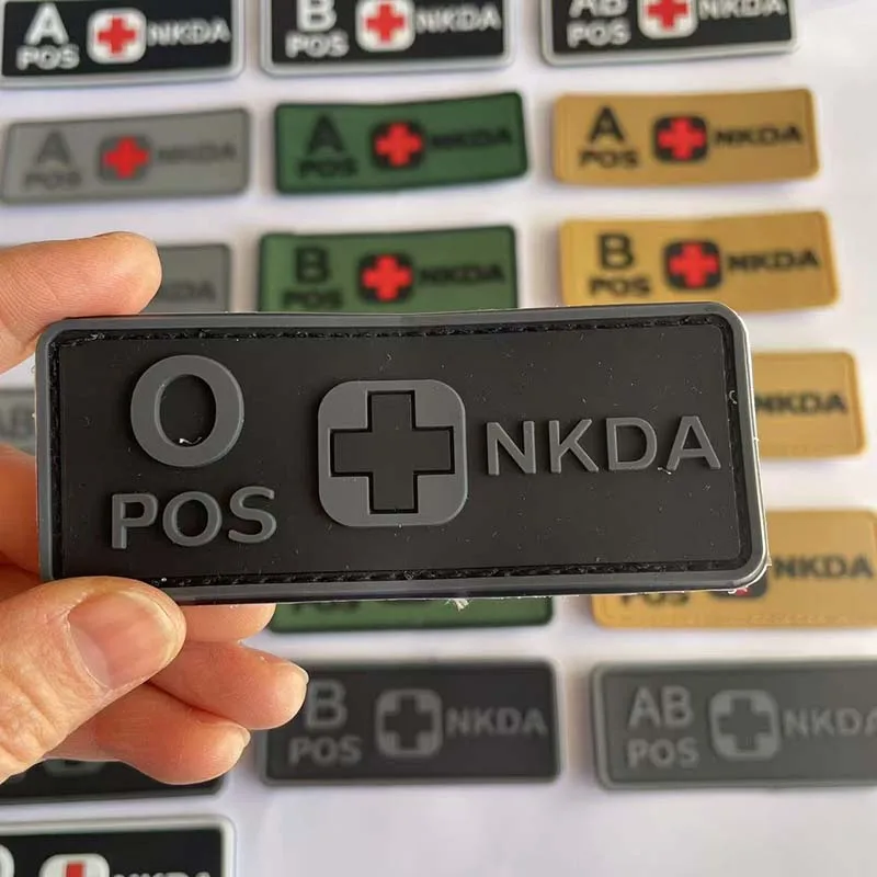 10*4CM PVC Rubber Badges Blood Type A+ B+ AB+ O+ POS NKDA Hook and Loop Patch,Outdoor Rescue Tactical Emblemen For Helmet,Hat