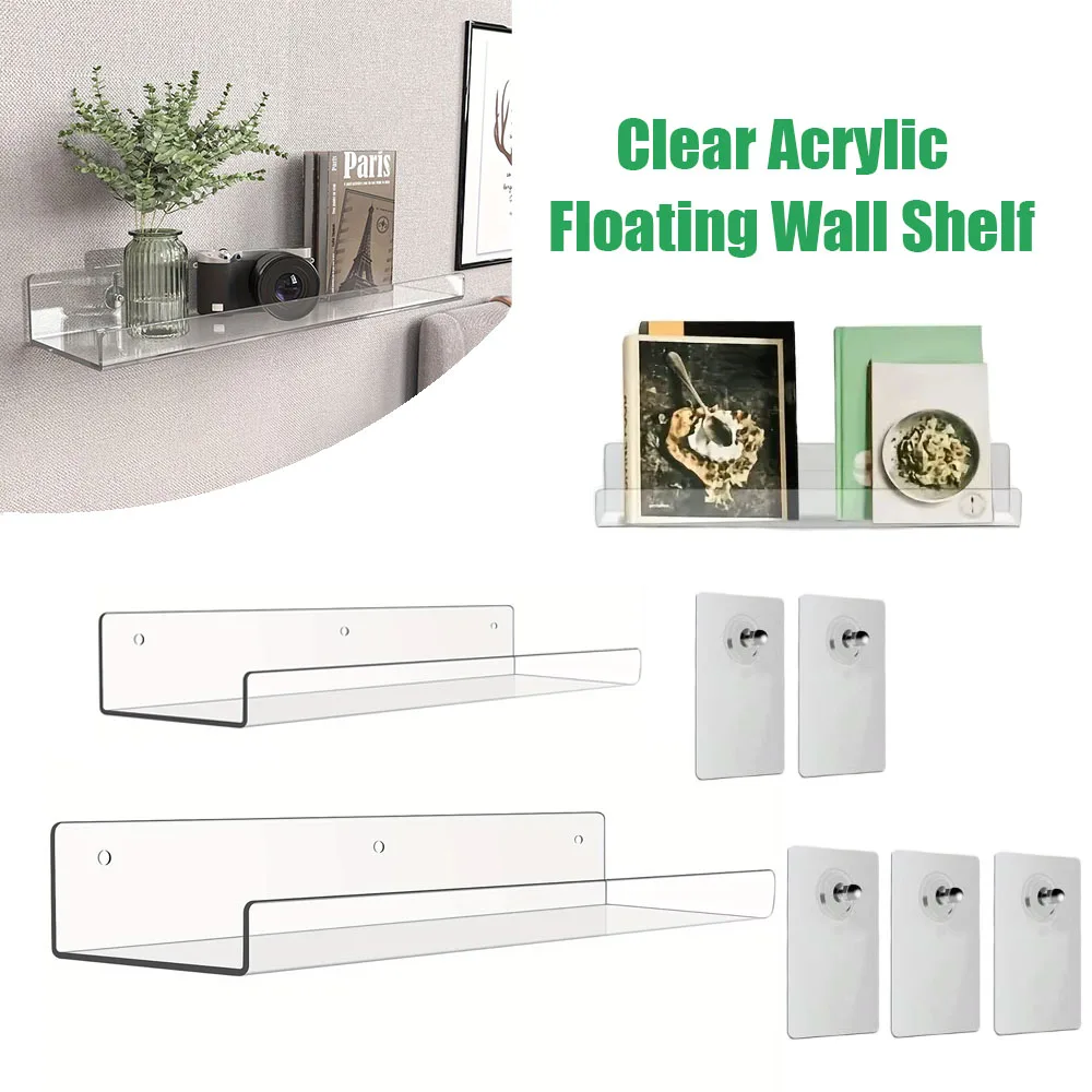 Storage Rack Acrylic Shelf Clear Wall Mounted Thick Transparent Floating Display Stick Bathroom Kitchen Ledge Organizer 20-30cm