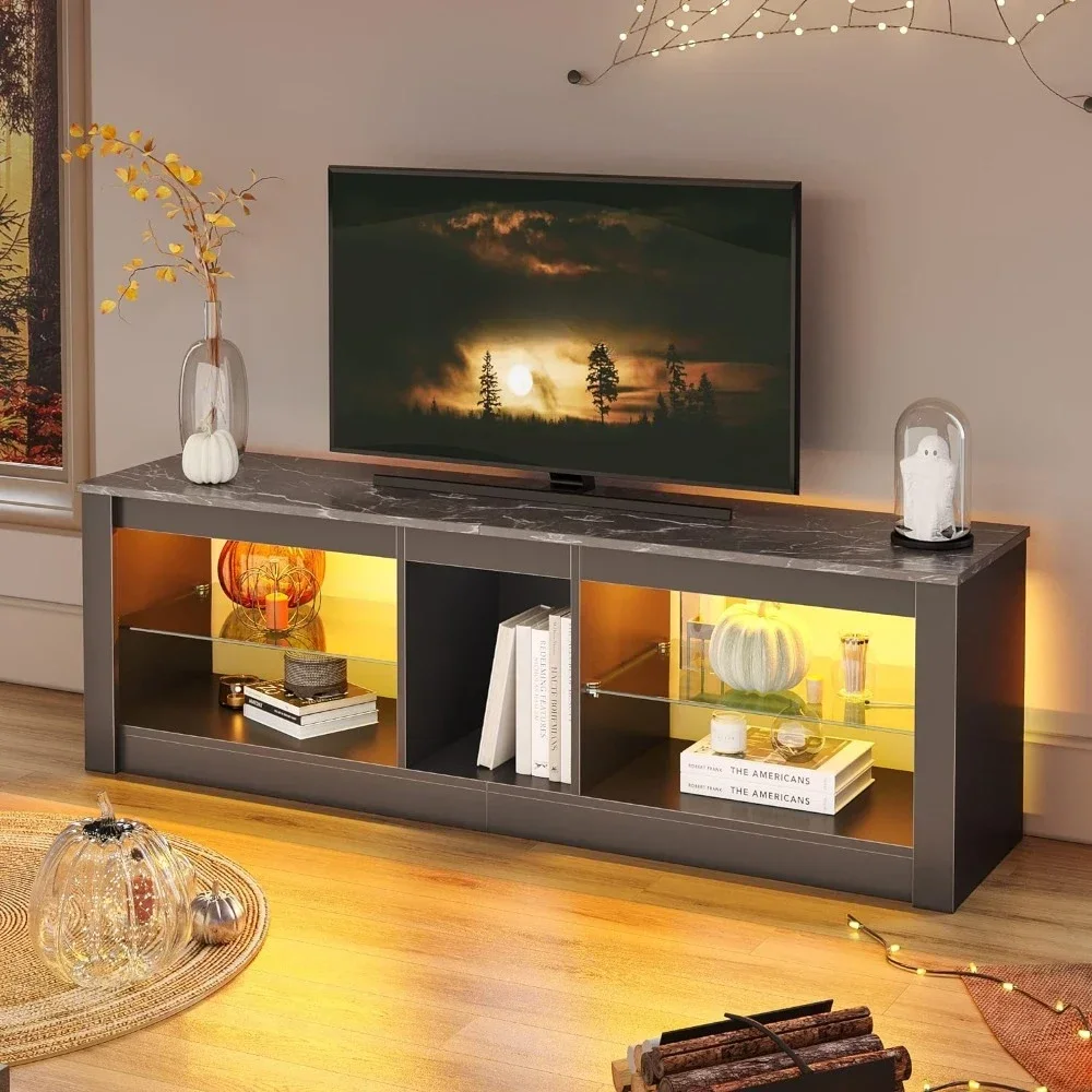 Entertainment Center LED Gaming TV Stand for 55+ Inch TV Adjustable Glass Shelves 22 Dynamic RGB Modes TV Cabinet Game Console