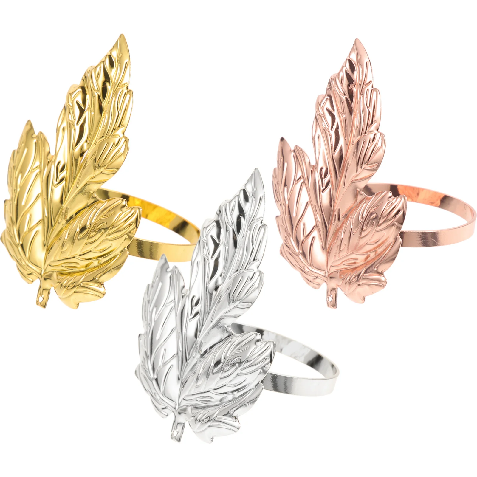 

3pcs Napkin Ring Metal Maple Leaf Shape For Dinner Party Wedding Banquet Table Decoration Reusable Napkin Holder