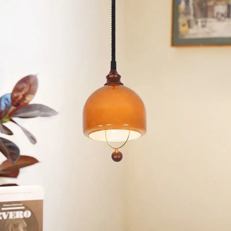 

Medieval Retractable Dining Room Chandelier Lights Amber Glass Sconces Adjustable Height LED E27 Chandelier Hanging Lamp for Bar