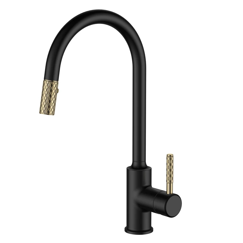 

Black/Gold Pull kitchen hot and cold mixer Sink faucet Conventional bubbler faucet Copper body Copper handle kitchen faucet.