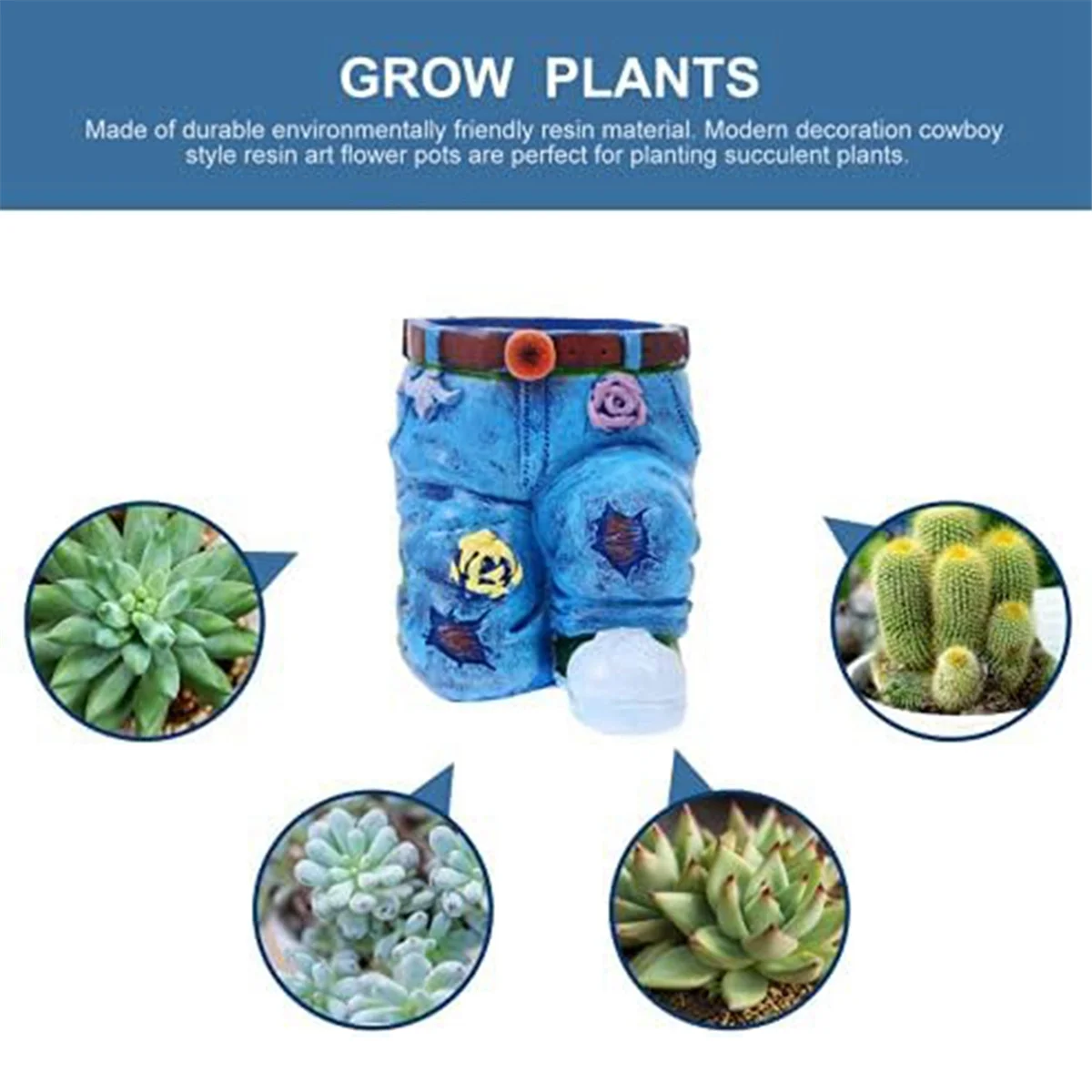 Jeans Flower Decorative Plant Pot Flower Pot Table Decoration Statue Planter Flower Pot Small Plant Pot B