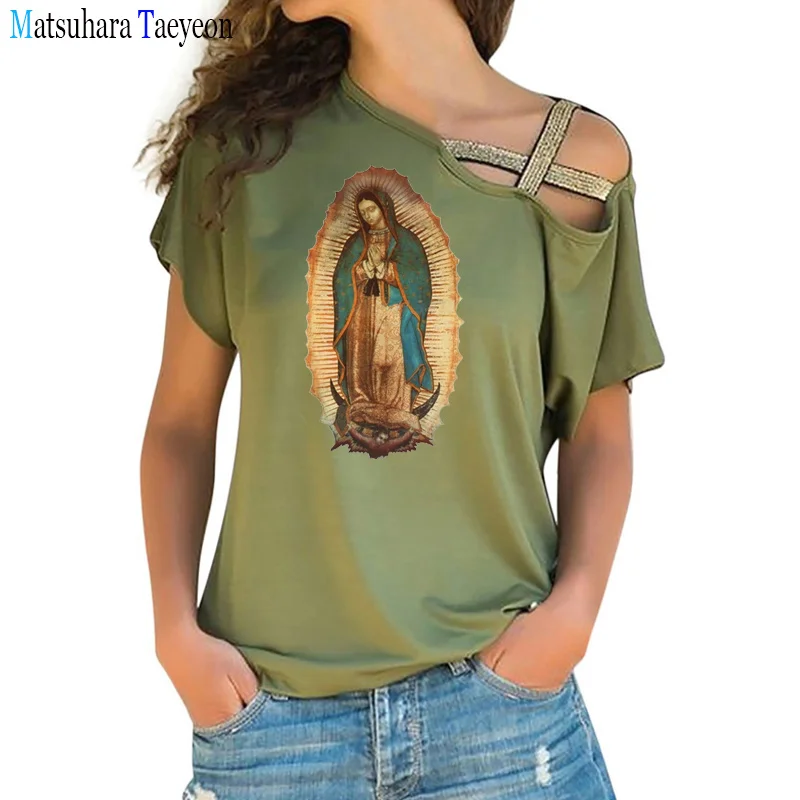 Our Lady of Guadalupe Virgin Mary T Shirt The Madonna Religious Graphic T-Shirt Summer Irregular Short Sleeve O-Neck New Tops