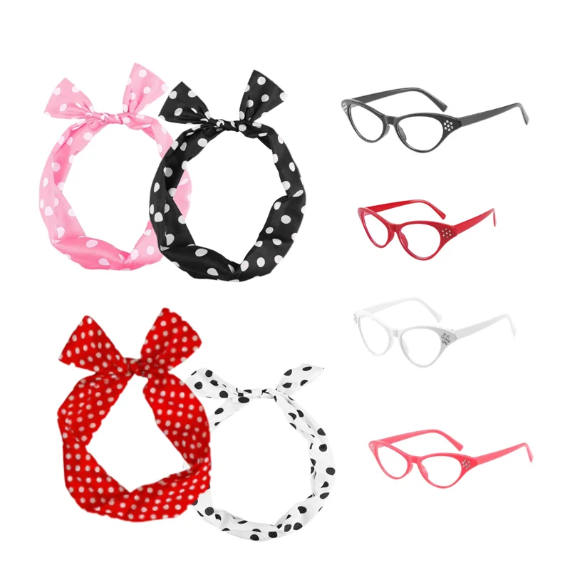 PESENAR Akcesoria do kostiumów w stylu lat 50.: Grochy, czerwone akcenty i styl vintage, idealne na nostalgiczne imprezy tematyczne.