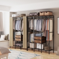 XXL Large Industrial Coat Rack Stand Open Wardrobe Clothes Rail with 2 Drawer and Shelves Bedroom Storage Hanging Bar