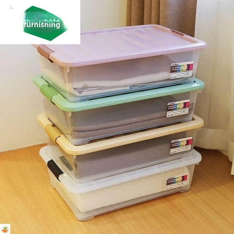 Thickened Plastic Storage Box Transparent Rectangular Waterproof Underbed Clothes Storage Container Large Size Bed Base Organ...