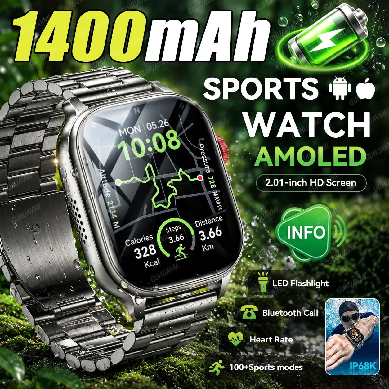 2026New 1400mAh Battery Smartwatch Men 2.01