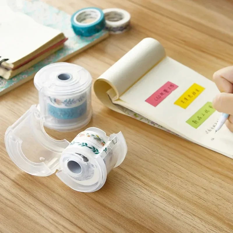 1PC Transparent Plastic Washi Tape Dispenser Self-adhesive Tape Cutter Storage Box Office Accessories