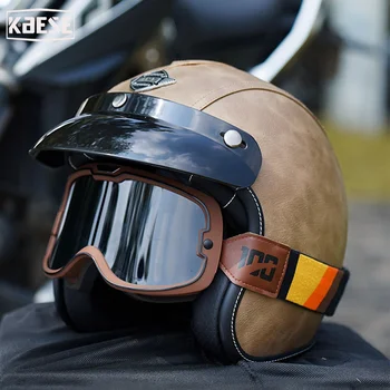 Brown leather high strength ABS classic Japanese style Retro helmet for motorcycle Cruise Chopper Moped Scooter ATV Jet helmet