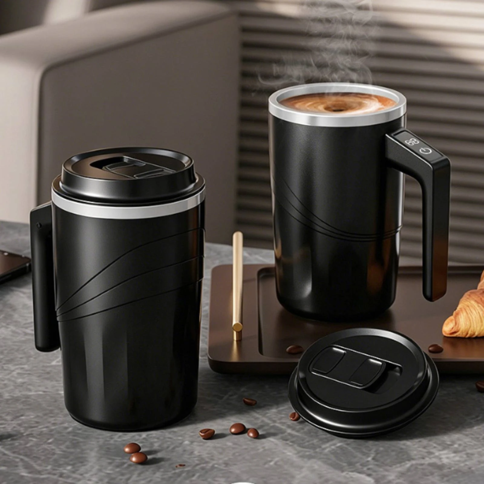 Mixing Cup with Temperature Display Insulated Electric Mixing Cup Stirring Mug with Lid Attractive for Professionals, Office