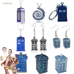 US TV Doctor Blue Telephone Booth Keychain Thread Who Pendant Necklace Brooch Earrings for Women Men Keyring Jewelry Gift