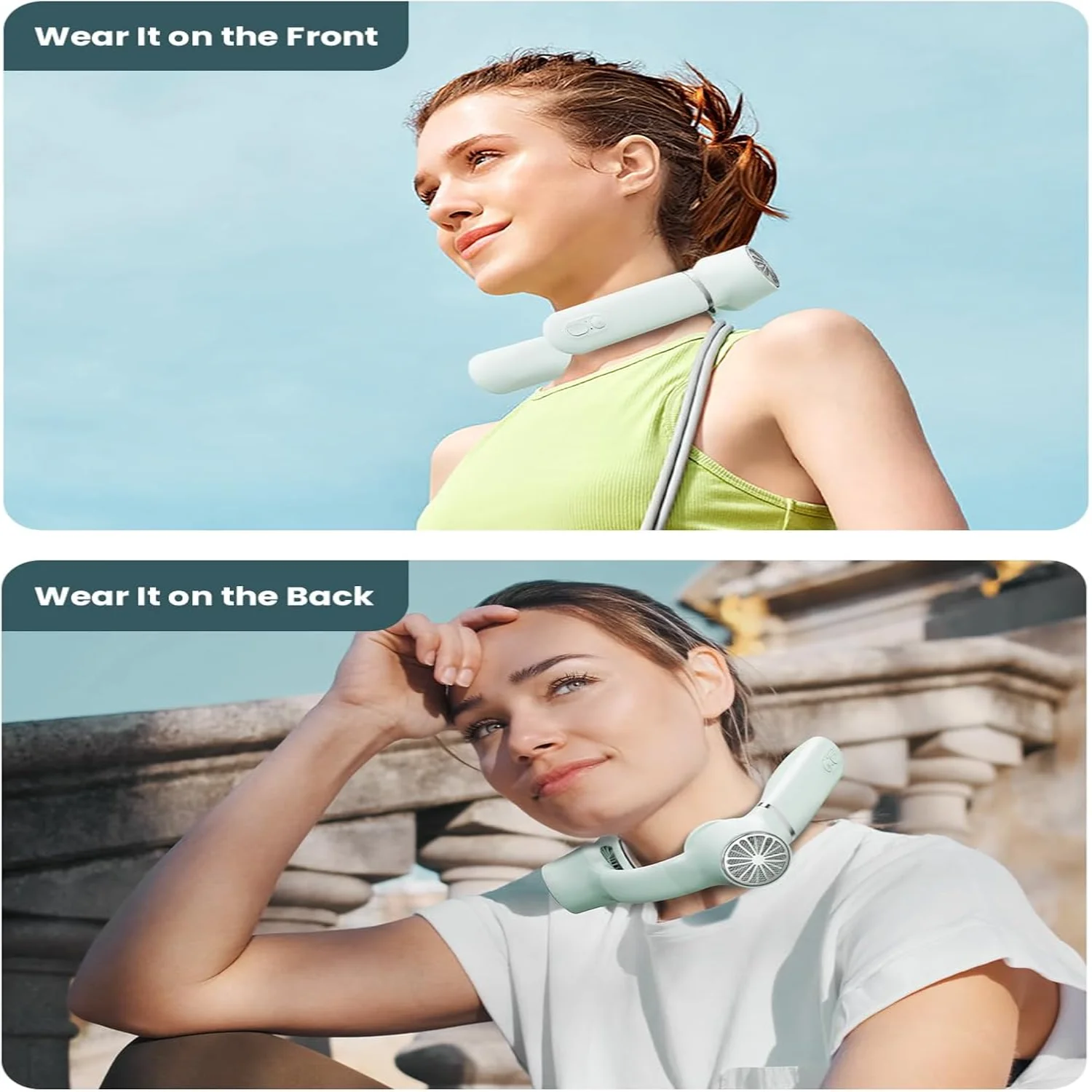 พัดลมแอร์คอ, พัดลมคล้องคอแบบพกพาพร้อมชิปทําความเย็น, °   พัดลมคล้องคอระบายความร้อน 4000mAh Personal H