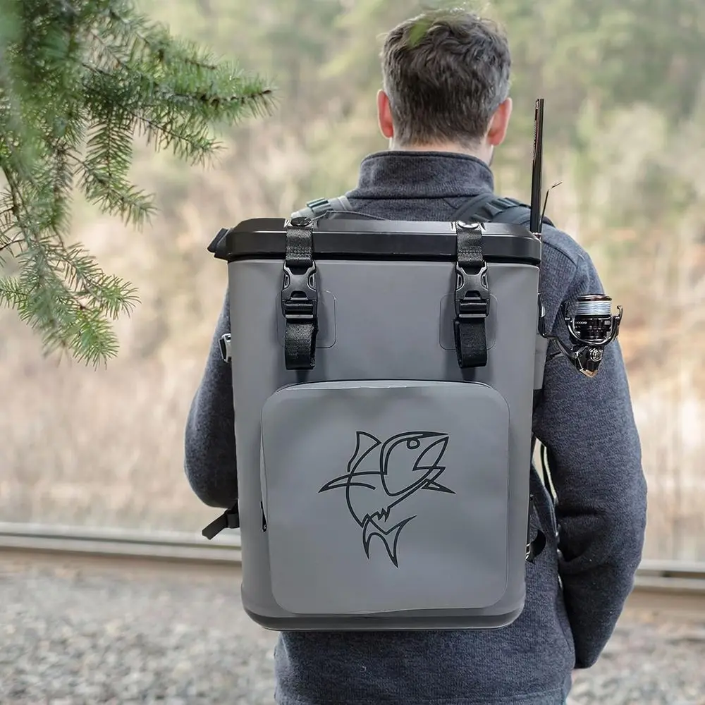 مبردات الظهر معزولة ومضادة للتسرب، حقيبة ظهر لصيد السمك مع مبرد خفيف الوزن، إغلاق مغناطيسي مقاوم للماء ومتين للتخييم #2