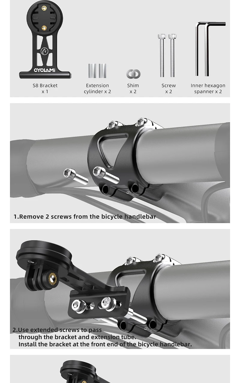 CYCLAMI Extended Out-Front Mount Fahrradlenkerhalterung für NiteRider Adapter Sport Action Kamera Garmin XOSS G+ IGSPORT RAVEMEN – Detail 12