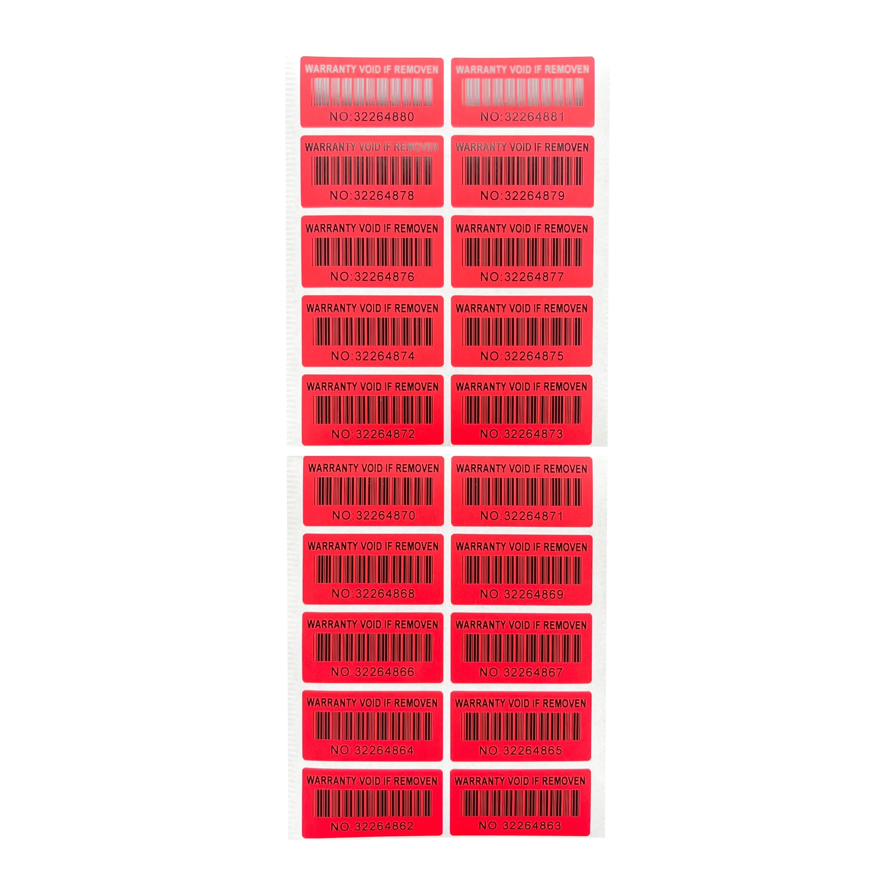 Imagem -06 - Garantia Barcode Serial Number Sticker Tamper-proof Selado em Branco Etiqueta de Segurança Logotipo Personalizado 40x20 mm 500 Pcs Vermelho