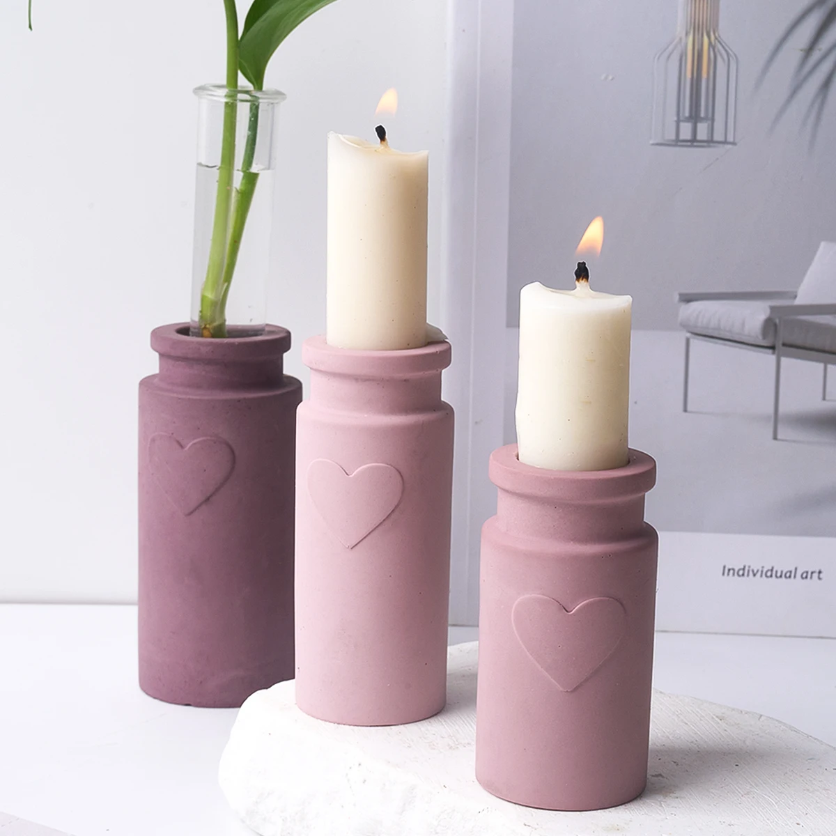 Cylindrical Candle Holder Mold Concrete Test Tube Hydroponic Vase Long Candlestick Resin Mold Creative Love Storage Small Bottle