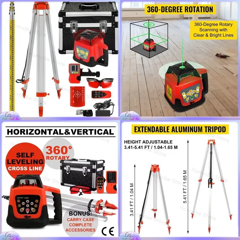 Self-Leveling Red Laser Level with Tripod for Construction and Home Improvement 500m Range Outdoor Indoor Automatic