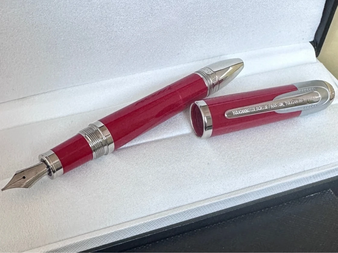 Limited Edition Collection MB Enz Feri Famous Red Fountain Pen Hollow-Carved Office Writing Rollerball Pen with Serial Number