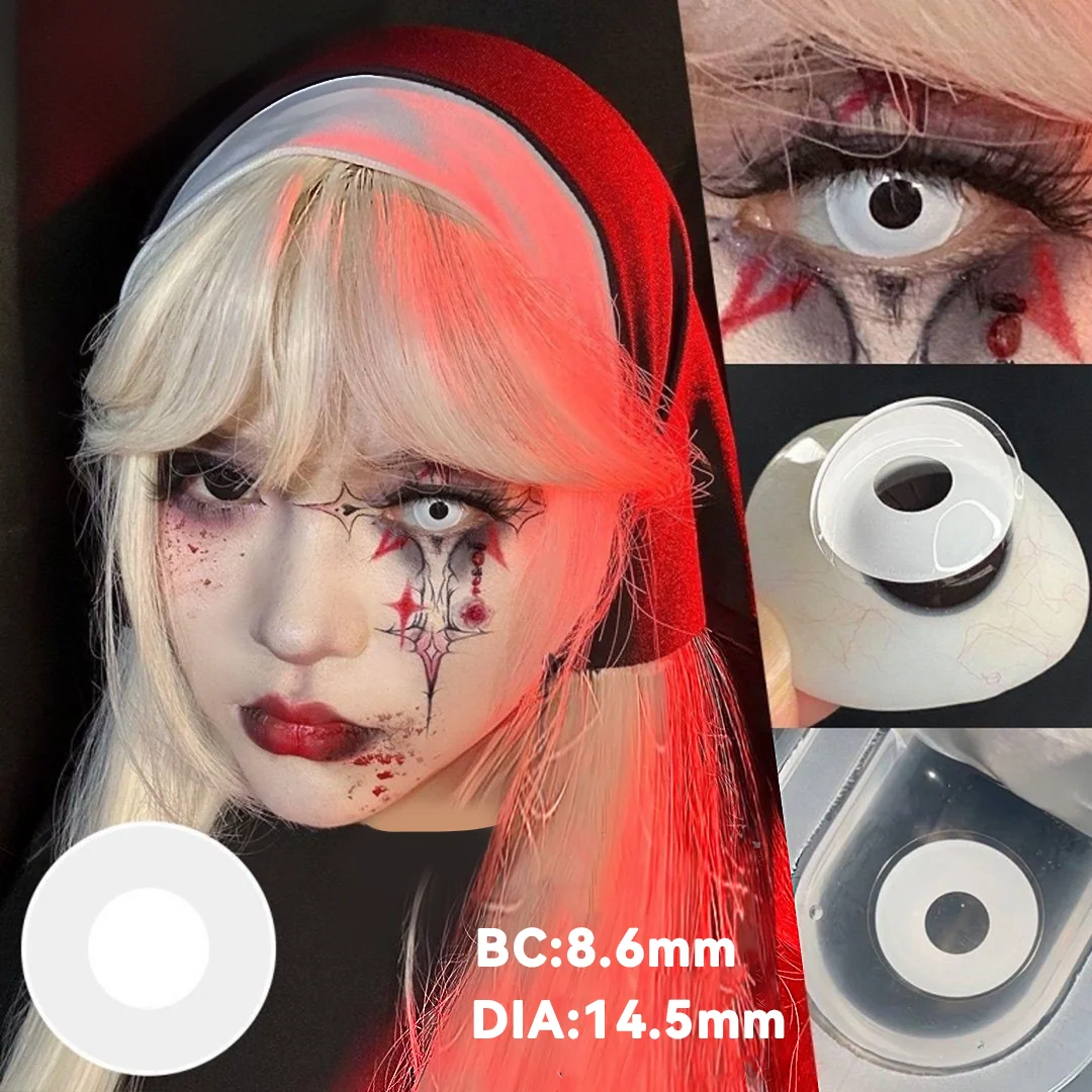 VISUASHOW 2PCS Blink Block Lentes de Contato Coloridas para Cosplay de Anime, Preto, Branco, Vermelho, Maquiagem para Festa de Halloween, Aumento de Olhos para Mulheres