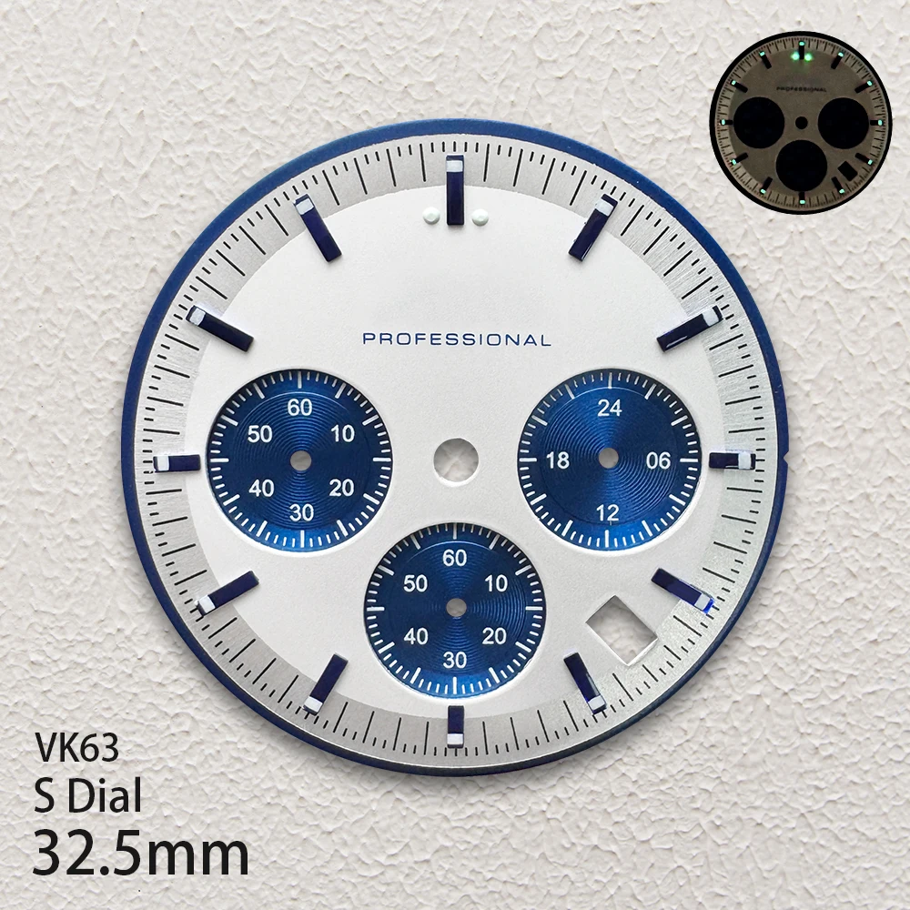 32.5mm S Logo Dial Fit VK63 Movement Green Luminous Speed High-Quality Dial Watch Modification Accessories