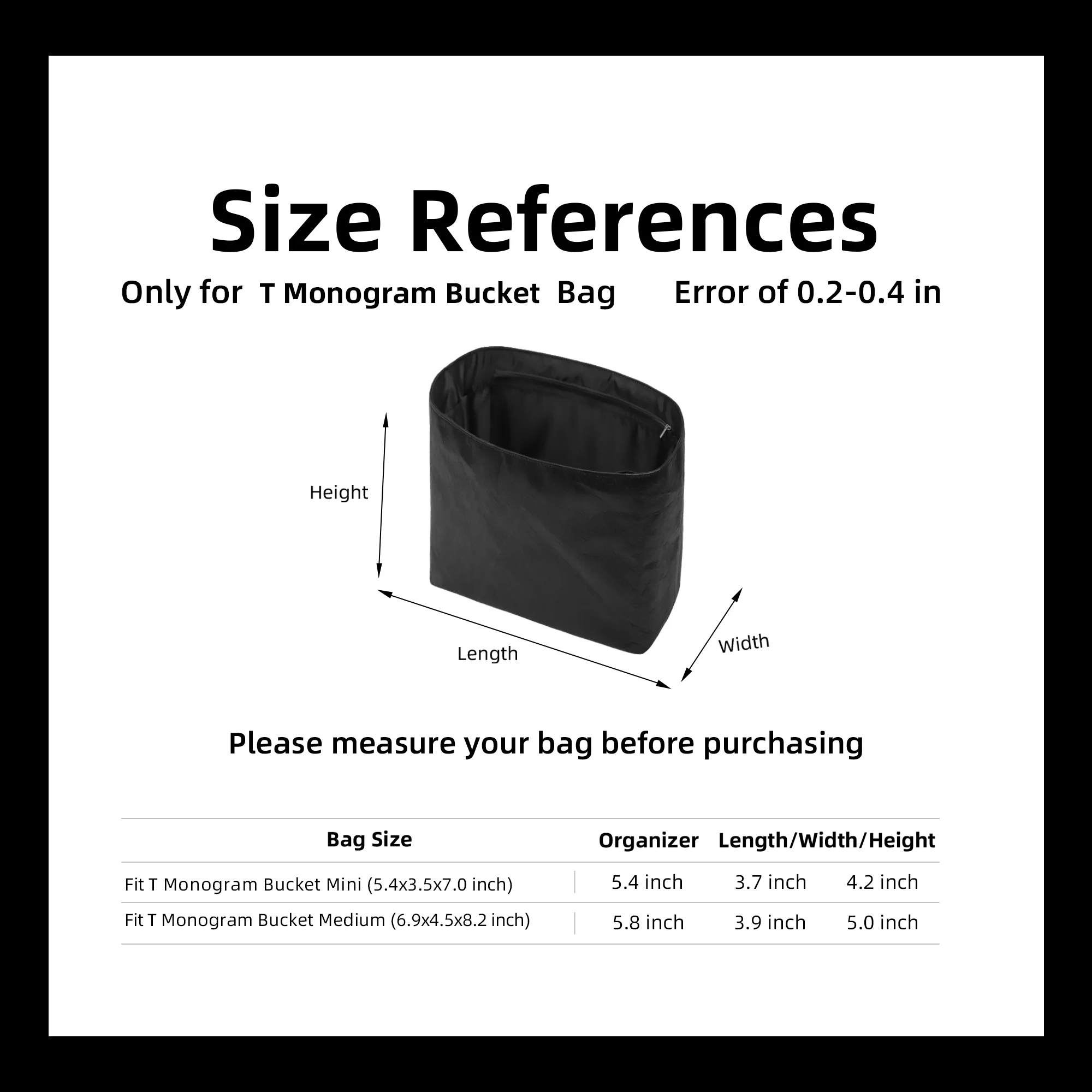 DGAZ Lightweight Purse Organizer Insert for Tory Burch T Monogram Bucket Bag,silk and DupontPaper handbag inner for Luxury Bags