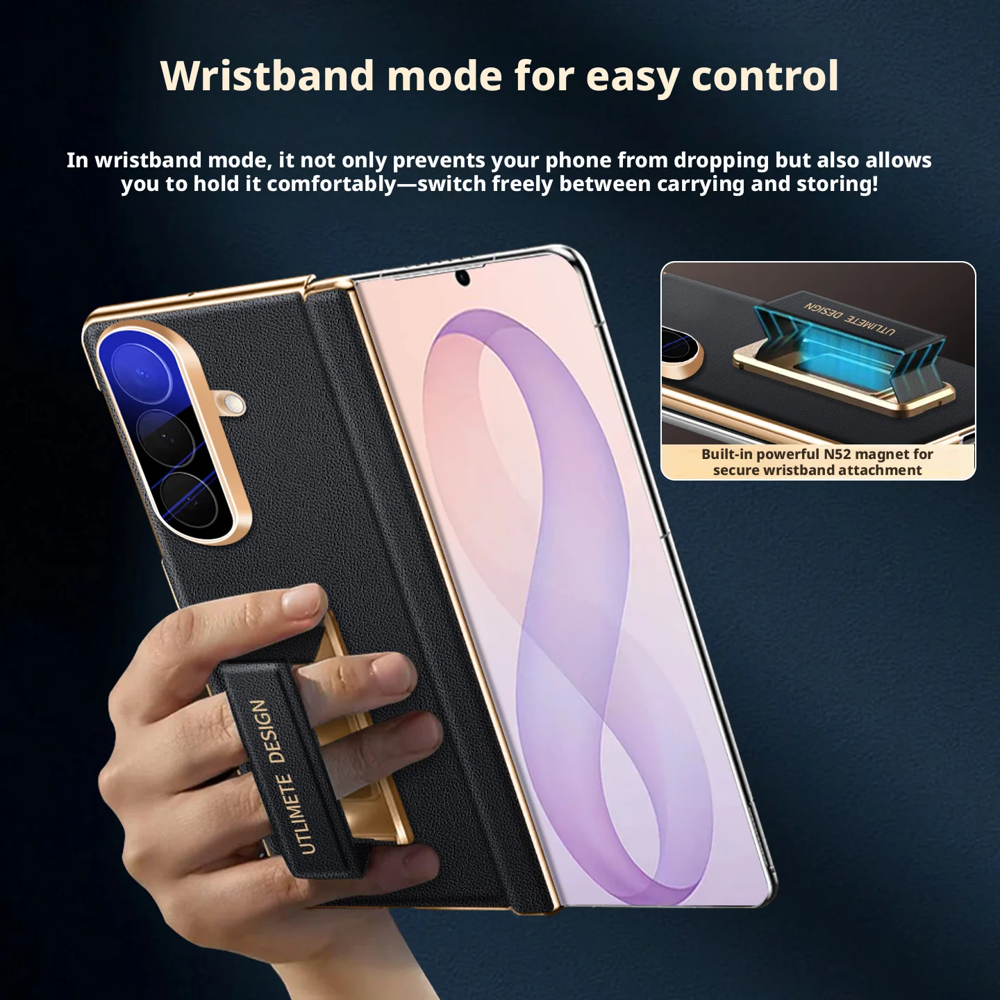 New Luxury Elastic Wrist Strap Leather Case For Samsung Galaxy Z Fold8 Fold 8 Ultra Magnetic Central-Axis 270° Rotation Stand