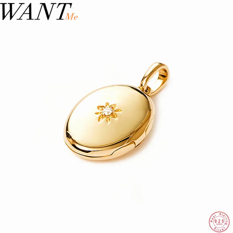 WANTME 925 Sterling Silver Fashion Romantic Star Locket Pendant for Women Unique DIY Photo Mother's Day Party Necklace Jewelry