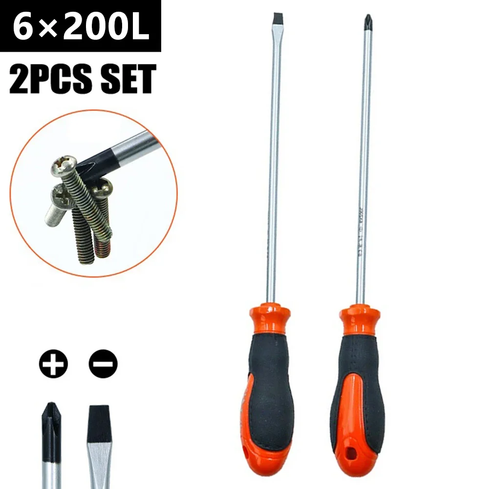 1/2pcs 8Inch Extended Screwdriver Long Slotted Cross Magnetic Screwdriver With Rubber Handle Repairing Tool