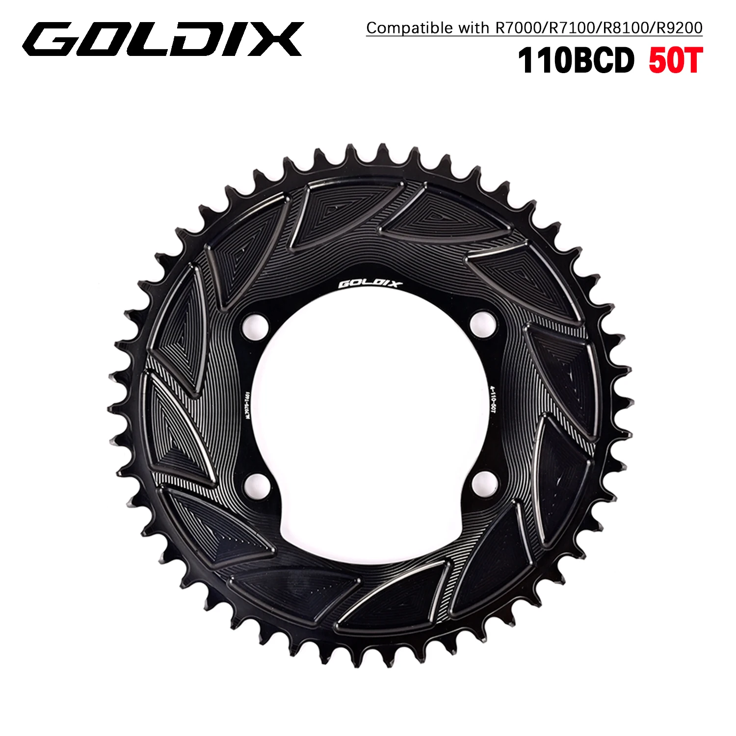 GOLDIX 3mm Offset 110BCD Fahrradkettenblatt AERO Disc X110BCD 4-Loch Kettenrad für SHIMANO R7000 R7100 R8100 R9200 110BCD Kurbel