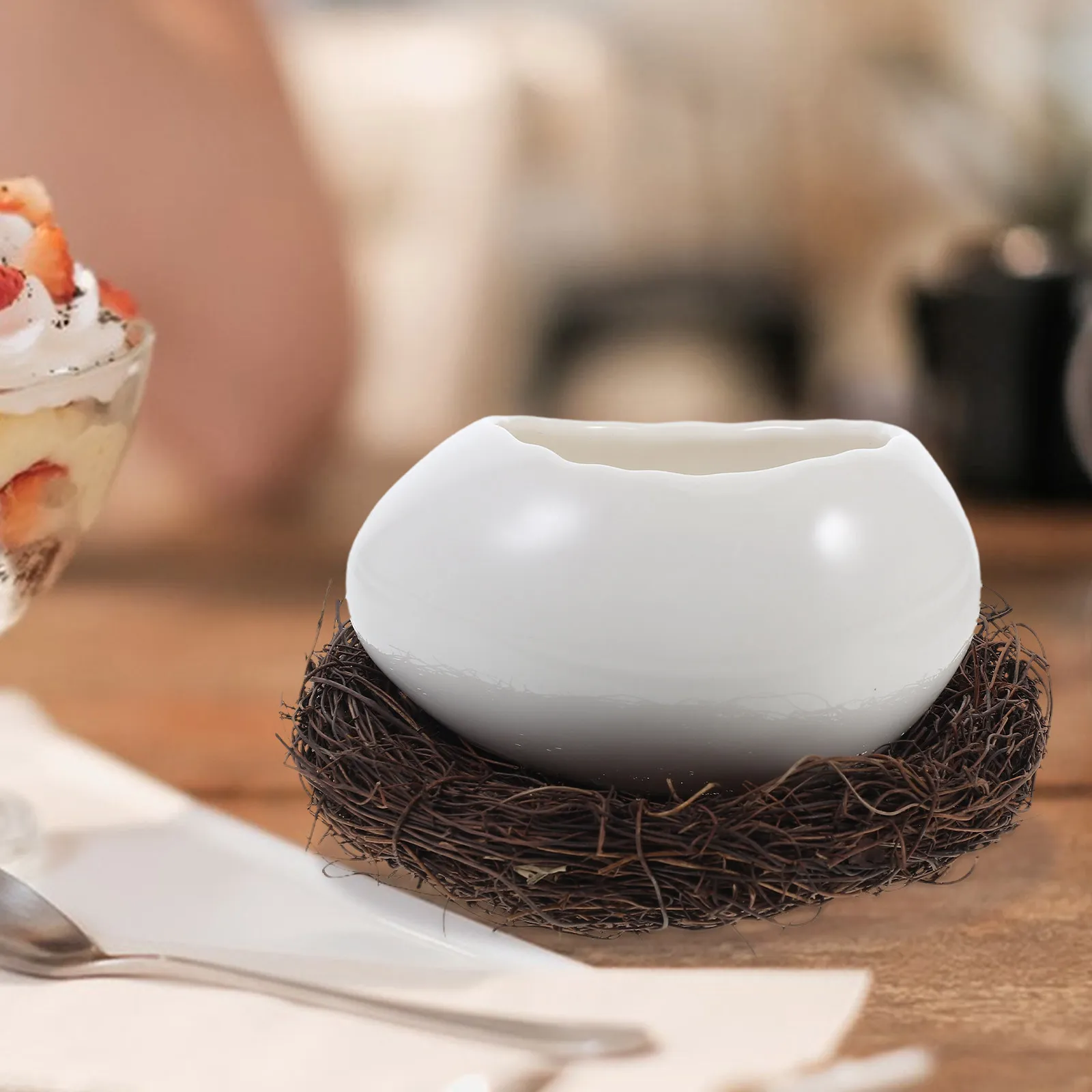1Set Broken Egg Shaped Ceramic Dessert Bowl 220Ml Modern Simple Design Multi-Use Serving Container for Steamed Egg Fruit Salad