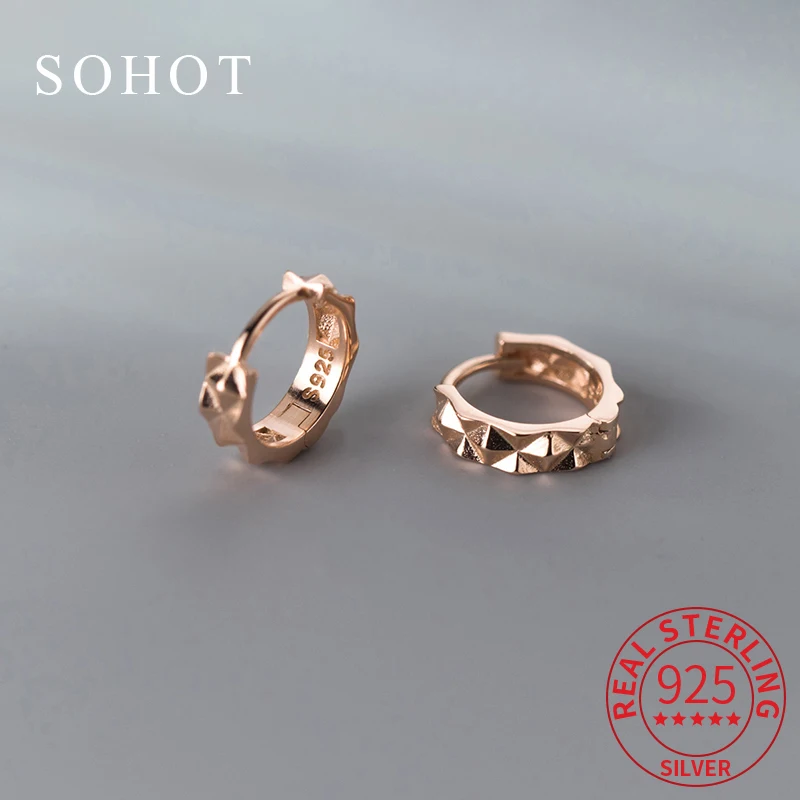 Real 925 Sterling Silver Geometric Personality Mini 18k Gold Hoop Earrings For Fashion Women Punk Fine Jewelry Accessories