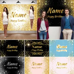 Custom Name Photo Birthday Backdrop Banner Black Gold Sign for Birthday Anniversary Party Photo Backdrop Background Decoration