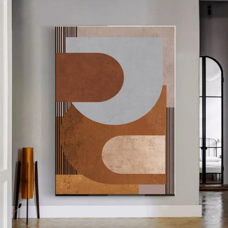 Warm-Tone Geometric Abstract Art Print - Textured Wall Decor for Living Room Bedroom, High-Quality Printed Poster, Unframed Cont
