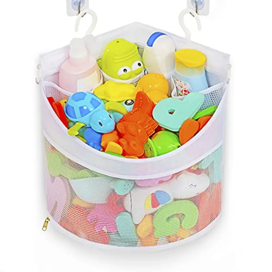 Baby Bath Toy Organizer, Quick Drying and Mould Proof, Corner Hang-Suspension Holder, Large Capacity Multi Use Shower Caddy Whi