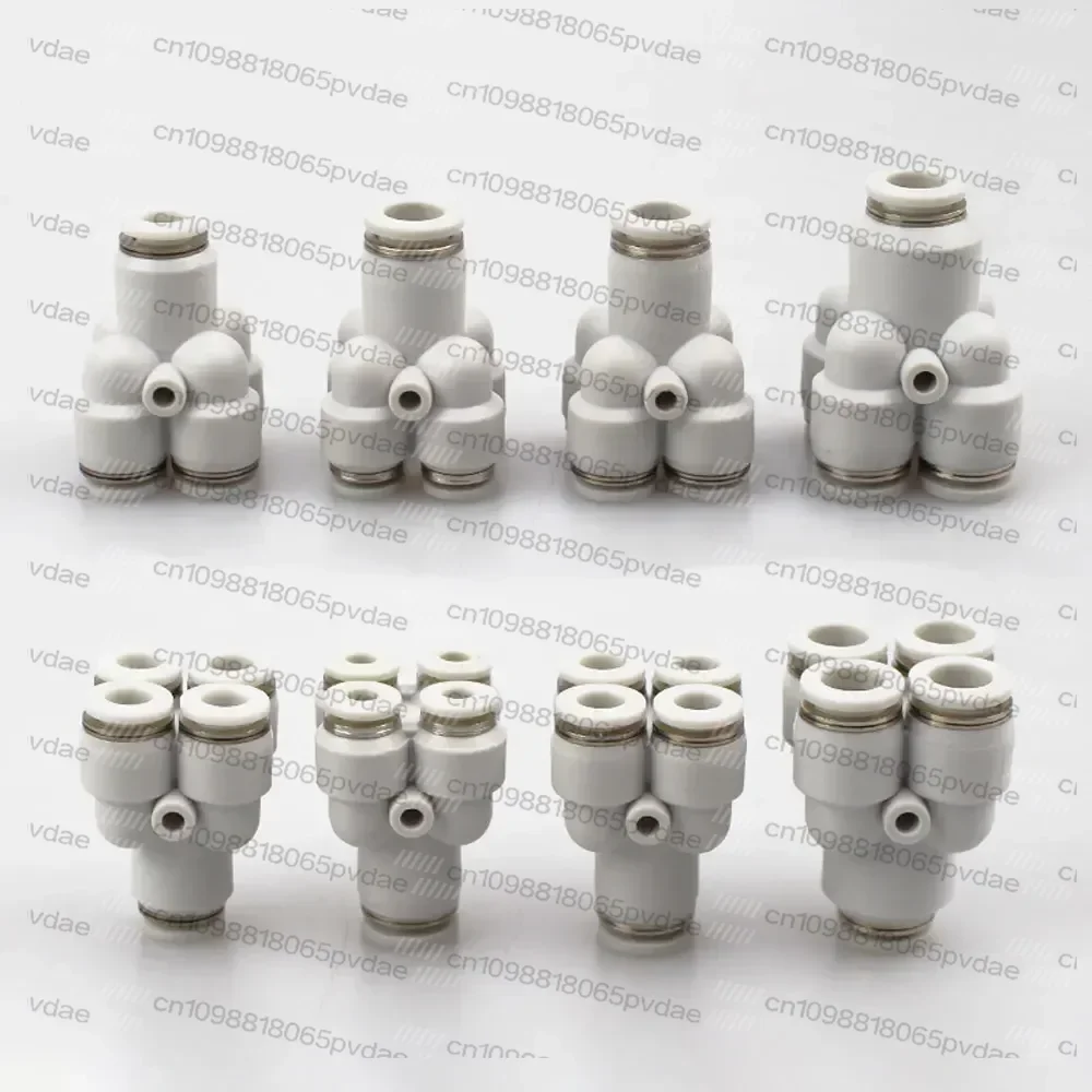 Tool Parts 6 8 10 12mm Tube OD Y-Shaped 4 Ways Splitter Block Distribution Plastic Pneumatic Air Pipe Fitting Push In Connector
