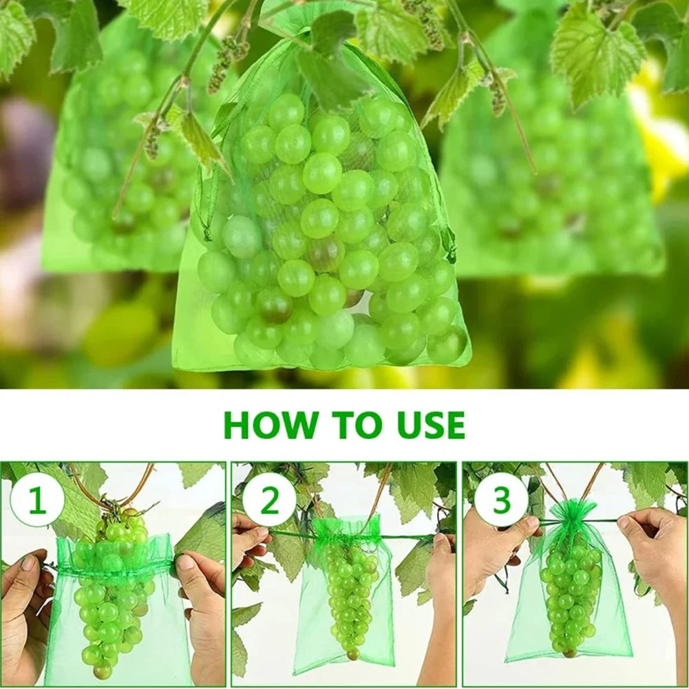 Fruit Protection Bags 50/100Pcs Garden Fruit Netting Bags With Drawstring Plant Cover Mesh Bag for Plant Fruit Flower Vegetables