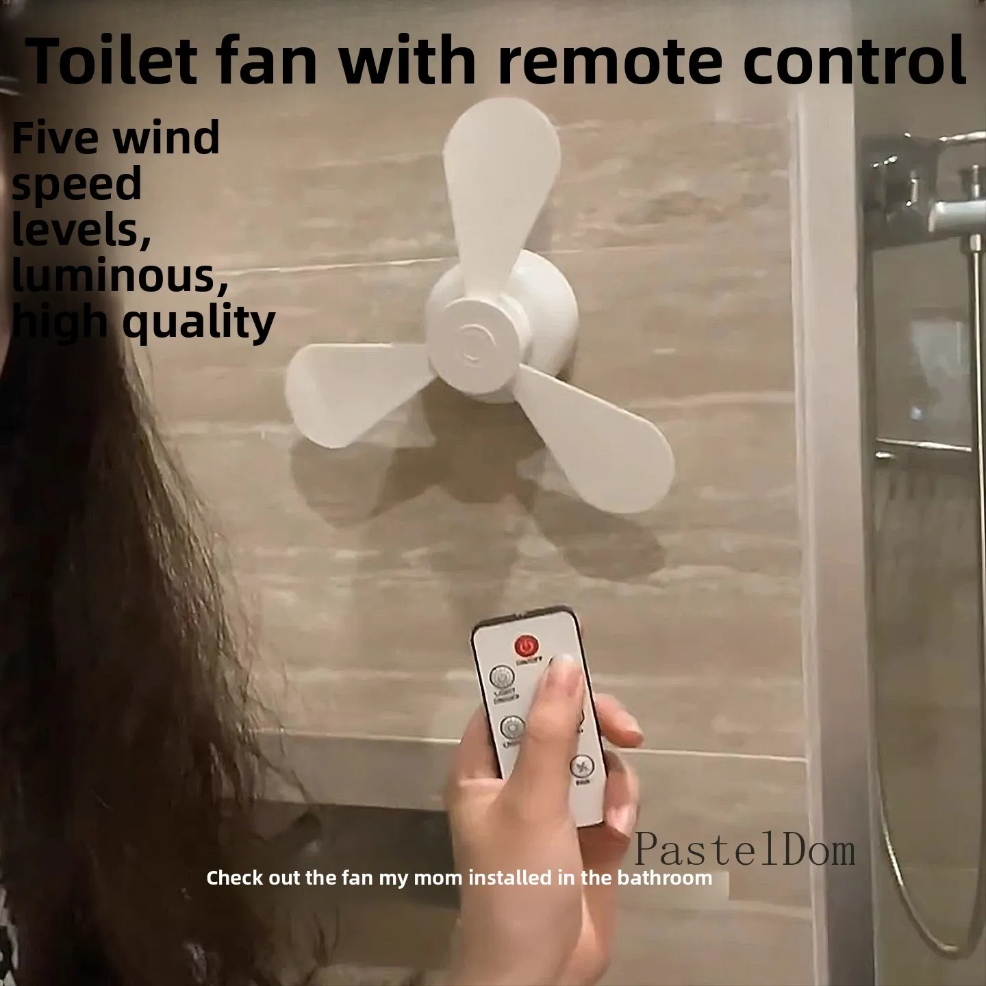 (With Remote Control) No‑Punch Toilet Small Fan with Night Light, Electric Cooling Fan for Squat‑Toilet Use
