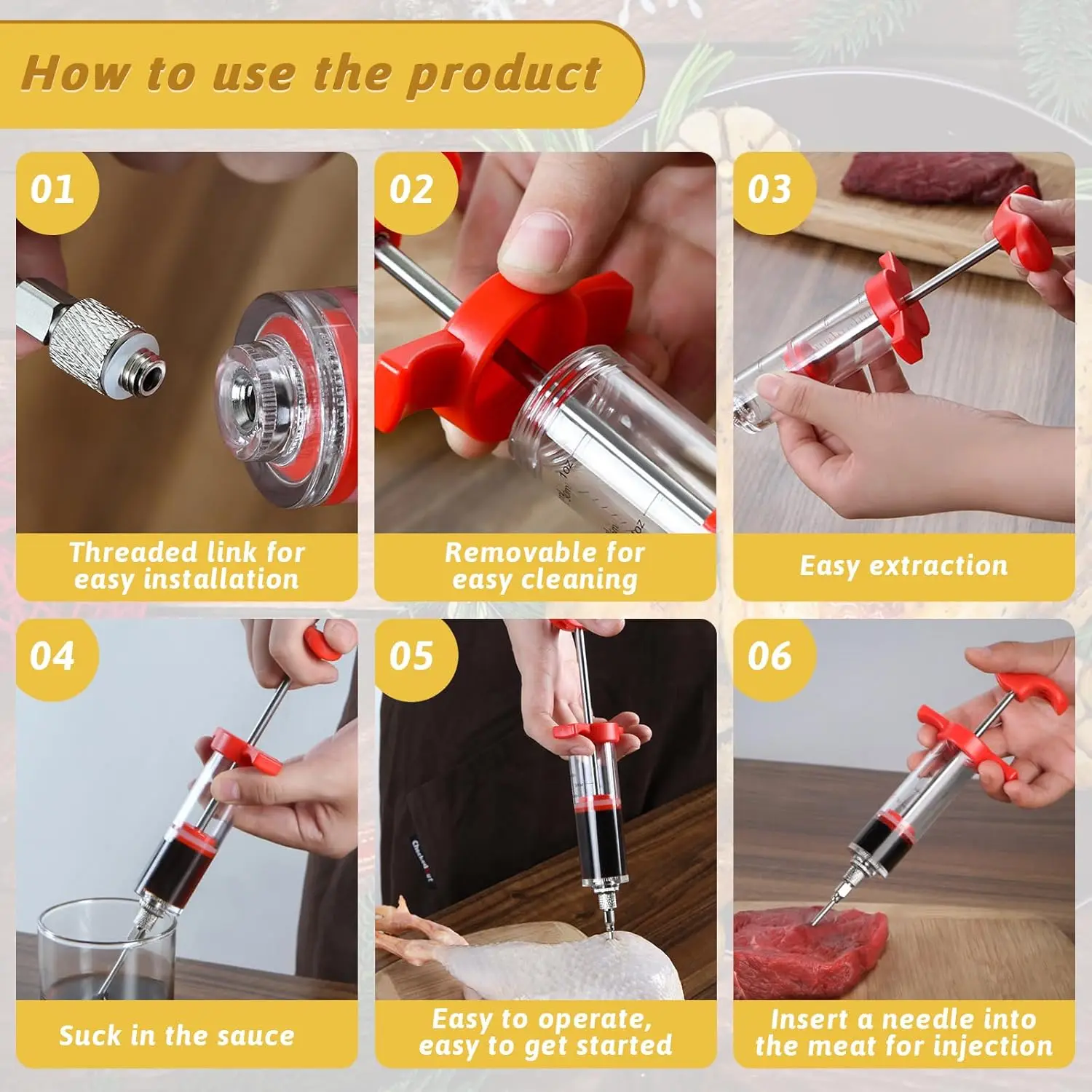 اللحوم تركيا حاقن حقنة عدة مع إبرة دائمة شواء تركيا شواء التوابل صلصة نكهة المطبخ الطبخ ماء مالح حاقن #5