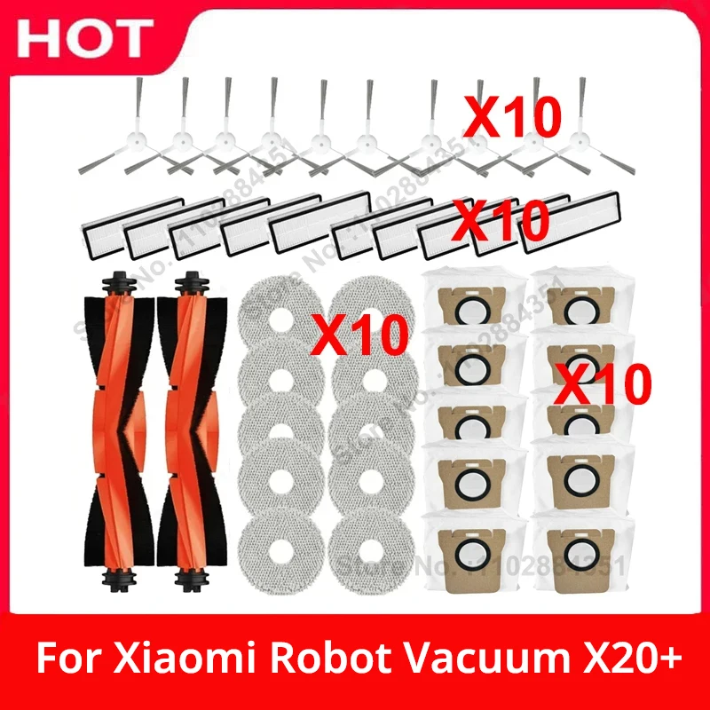 Kompatybilny z Xiaomi Robot Vacuum X20+ / X20 Plus Części zamienne Akcesoria Główna szczotka boczna Filtr Hepa Mop Ściereczka Worek na kurz
