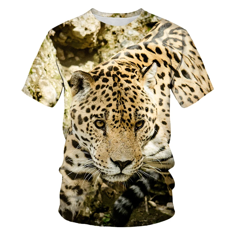 New Summer Tide Leopard Picture Men T-Shirts  Casual 3D Print Tees Hip Hop Personality Round Neck Short Sleeve Quick-Dry Tops