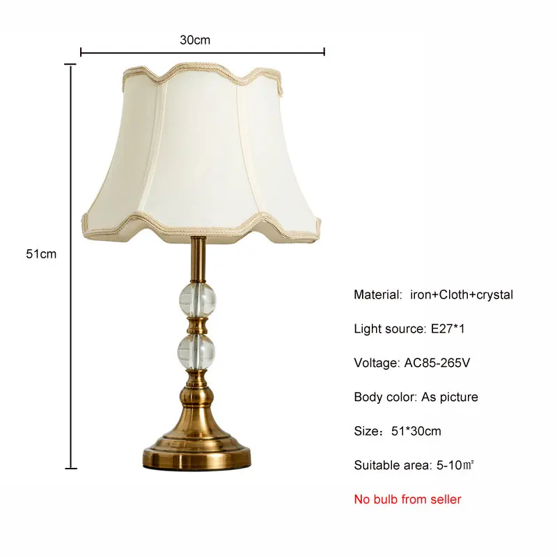 American Imitation Copper Crystal Bedroom Bedside Lamp Modern Simple Living Room Home Warm European Style Fabric Art Desk Lamp