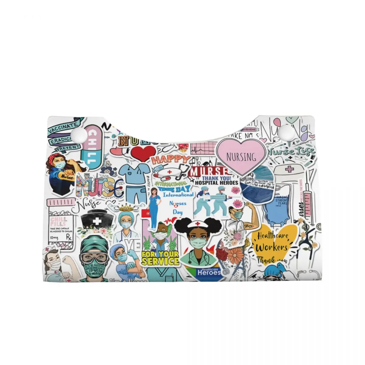 Custom Cartoon Doctors Nurse Tissue Box Cover PU Leather Rectangular Nursing Medical Print Facial Tissues Holder for Car