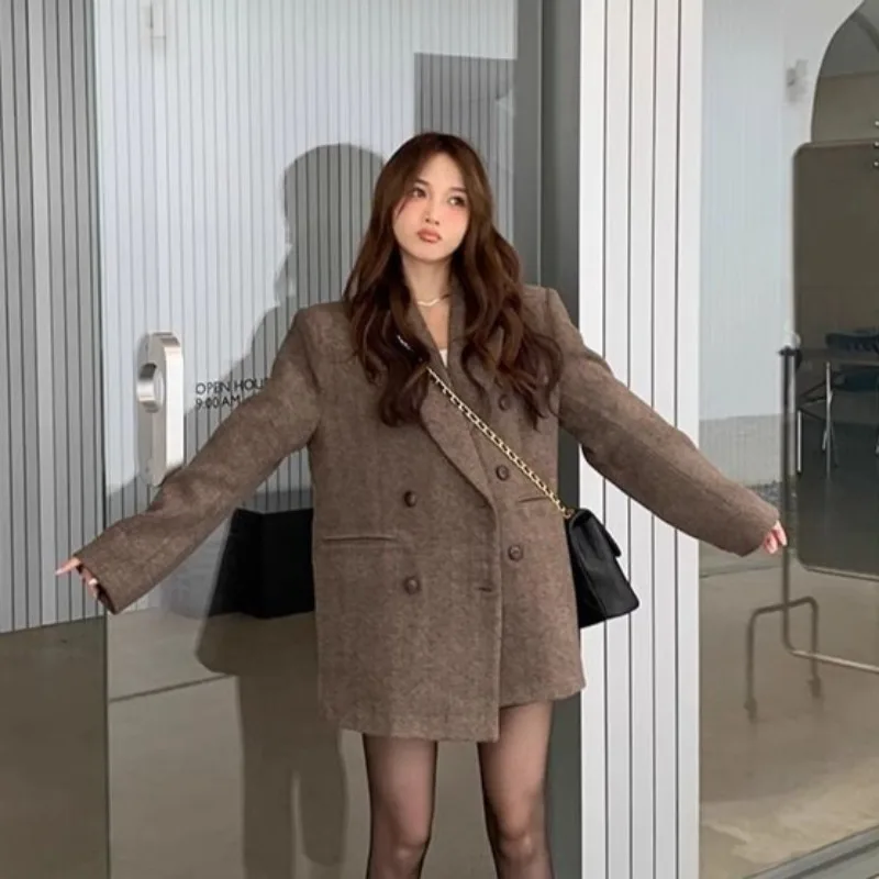 

Blazers Women Long Sleeve Loose Notched Fashion Korean Style Ins Autumn Winter Coats Office Cool Girls All-match Shopping New