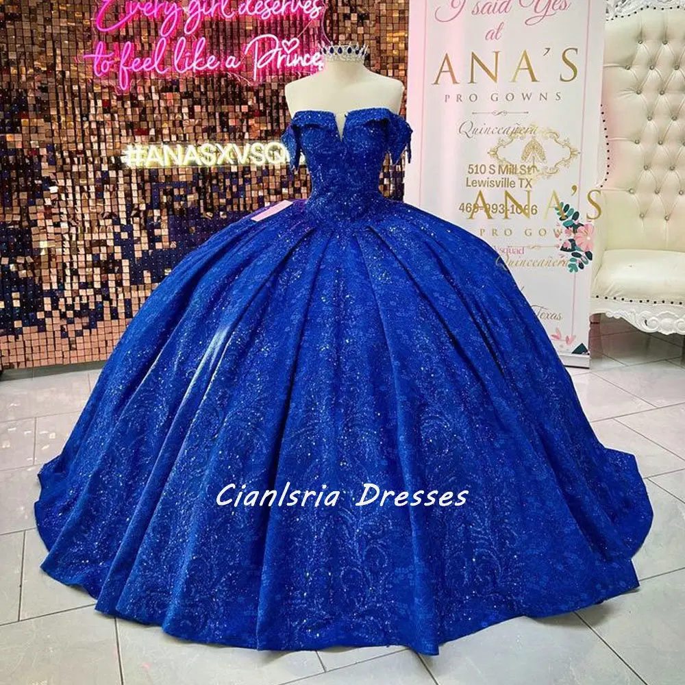 Vestido De Quinceañera azul real con lentejuelas y purpurina