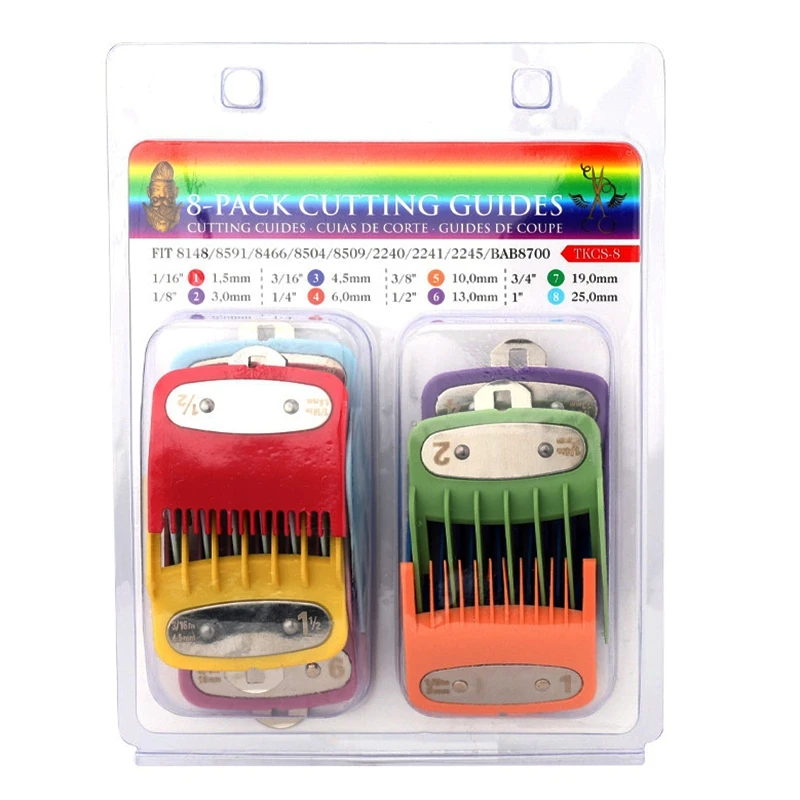 8 Color Clipper Guards Cutting Combs with Metal Clip Compatible with Most Wahl 8148，8591，8644，8504，8509 Hair Clippers