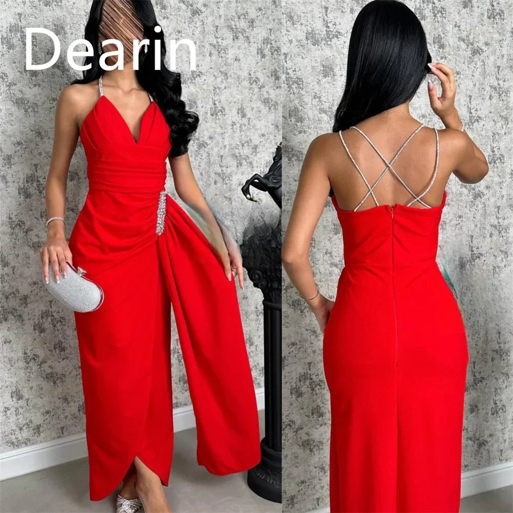 

Customized Formal Dress Evening Women Dearin Strapless Column Ankle Length Skirts Ribbon Bespoke Occasion Dresses Prom Gown